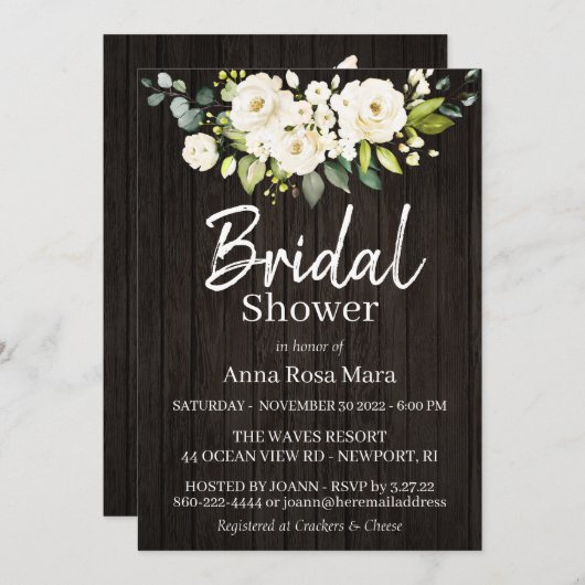 ** Waterverf White Rose Rustiek Vrijgezellenfeest Kaart (Voorkant / Achterkant)