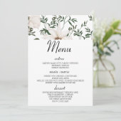 Waterverf White Rose Wedding Table Menu Kaarten (Staand voorkant)