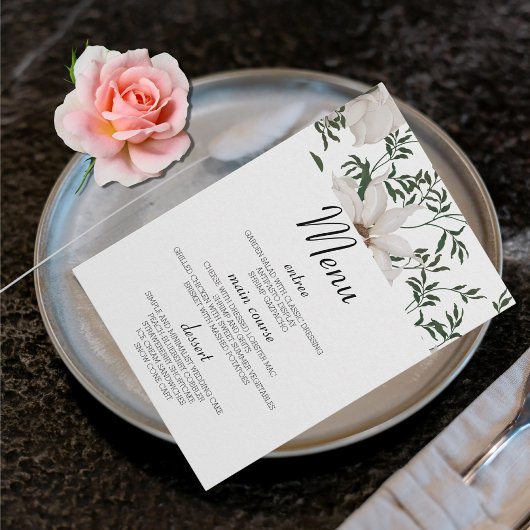 Waterverf White Rose Wedding Table Menu Kaarten