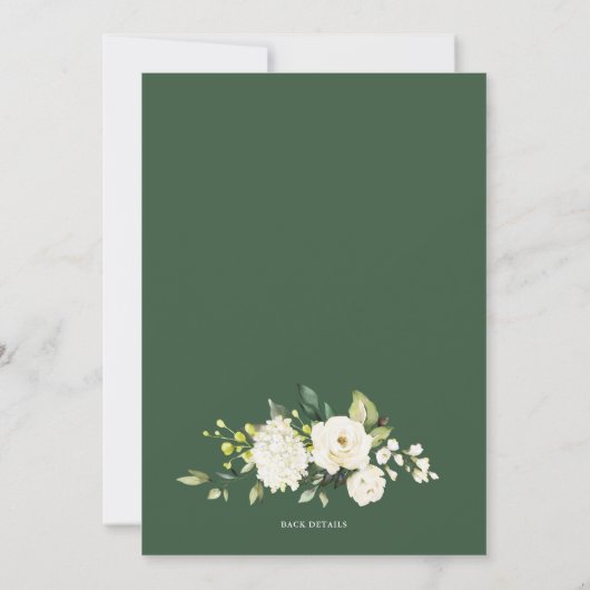 Waterverf White Roses and Hydrangeas Baby shower Kaart (Achterkant)