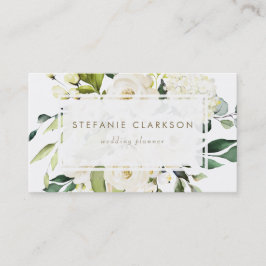 Waterverf White Roses and Hydrangeas Visitekaartje