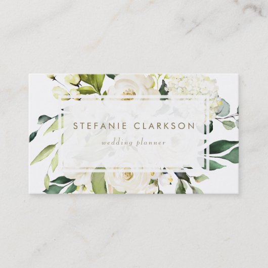 Waterverf White Roses and Hydrangeas Visitekaartje (Voorkant)