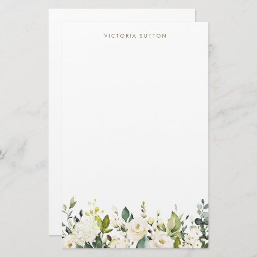 Waterverf White Roses en Hydrangeas Garland Briefpapier (Voorkant / Achterkant)