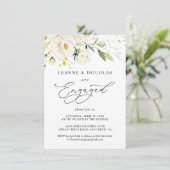 Waterverf White Roses Foliage Engagement Party Kaart (Staand voorkant)