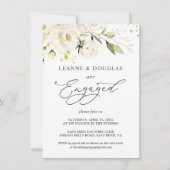Waterverf White Roses Foliage Engagement Party Kaart (Voorkant)