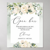 Waterverf white roses greenery foliage boho poster (Voorkant)