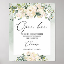 Waterverf white roses greenery foliage boho poster