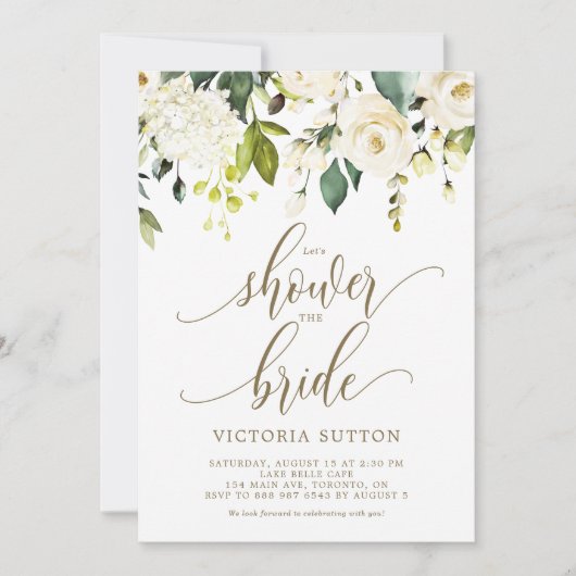 Waterverf White Roses & Hydrangeas Vrijgezellenfee Kaart (Voorkant)