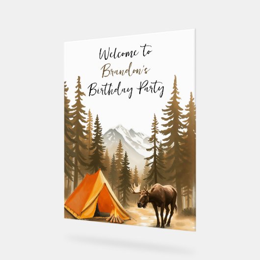 Waterverf White Rustic Woodland Camping Verjaardag Acryl Bord (Hoek)