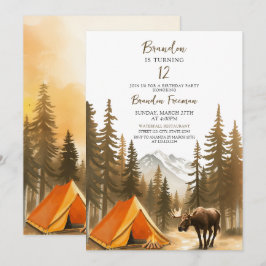 Waterverf White Rustic Woodland Camping Verjaardag Kaart