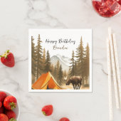 Waterverf White Rustic Woodland Camping Verjaardag Servet (Insitu)