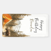 Waterverf White Rustic Woodland Camping Verjaardag Spandoek (Horizontaal)
