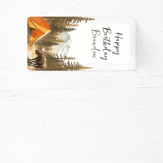 Waterverf White Rustic Woodland Camping Verjaardag Spandoek (Insitu)