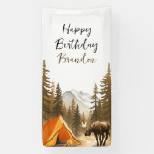 Waterverf White Rustic Woodland Camping Verjaardag Spandoek (Verticaal)