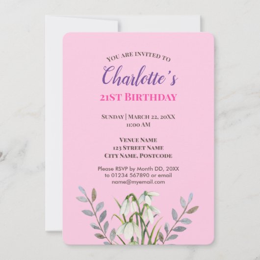 Waterverf White Snowdrops Illustratie Birthday Kaart (Voorkant)