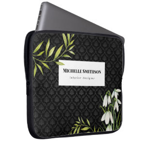 Waterverf White Snowdrups en Laurel Damask Laptop Sleeve