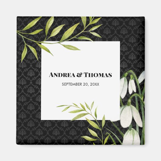 Waterverf White Snowdrups en Laurel Damask Magneet (Voorkant)