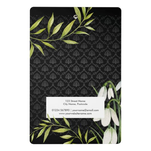 Waterverf White Snowdrups en Laurel Damask Mini Klembord (Achterkant)