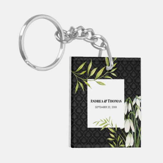 Waterverf White Snowdrups en Laurel Damask Sleutelhanger (Voorkant Links)