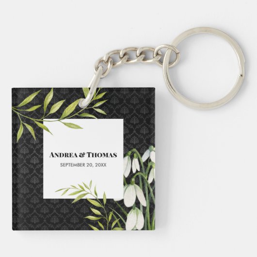 Waterverf White Snowdrups en Laurel Damask Sleutelhanger (Achterkant)