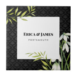 Waterverf White Snowdrups en Laurel Damask Tegeltje