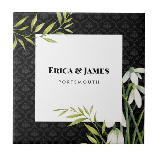 Waterverf White Snowdrups en Laurel Damask Tegeltje (Voorkant)