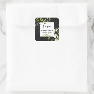 Waterverf White Snowdrups en Laurel Damask Vierkante Sticker