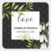 Waterverf White Snowdrups en Laurel Damask Vierkante Sticker (Voorkant)