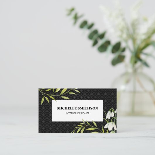 Waterverf White Snowdrups en Laurel Damask Visitekaartje (Staand voorkant)