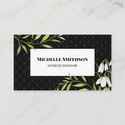 Waterverf White Snowdrups en Laurel Damask Visitekaartje (Voorkant)