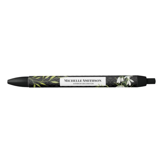 Waterverf White Snowdrups en Laurel Damask Zwarte Inkt Pen (Voorkant)