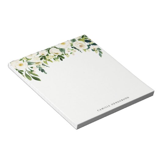 Waterverf White Spring Flowers Aangepaste naam Notitieblok (Schuin)