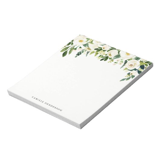 Waterverf White Spring Flowers Aangepaste naam Notitieblok (Linkerzijde)