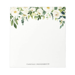 Waterverf White Spring Flowers Aangepaste naam Notitieblok