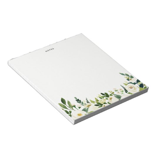 Waterverf White Spring Flowers gepersonaliseerd Notitieblok (Schuin)