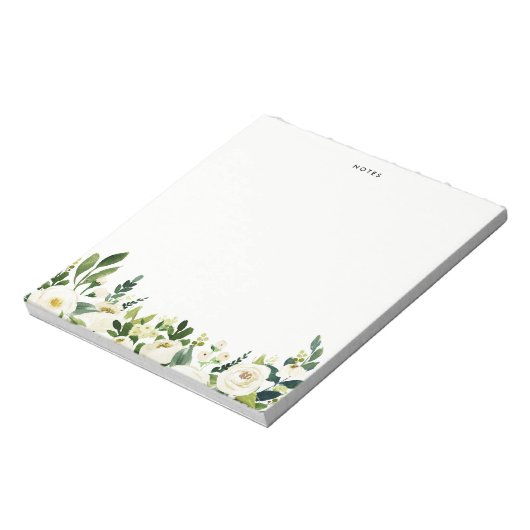 Waterverf White Spring Flowers gepersonaliseerd Notitieblok (Linkerzijde)