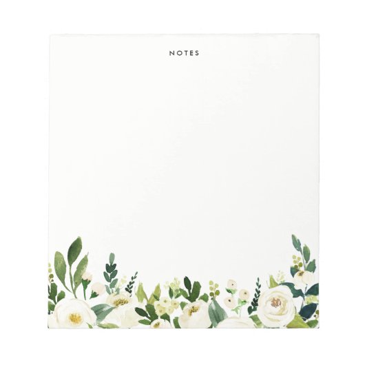 Waterverf White Spring Flowers gepersonaliseerd Notitieblok (Voorkant)