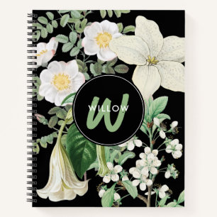 Waterverf White Wildbloemen Sage Green Monogram Notitieboek
