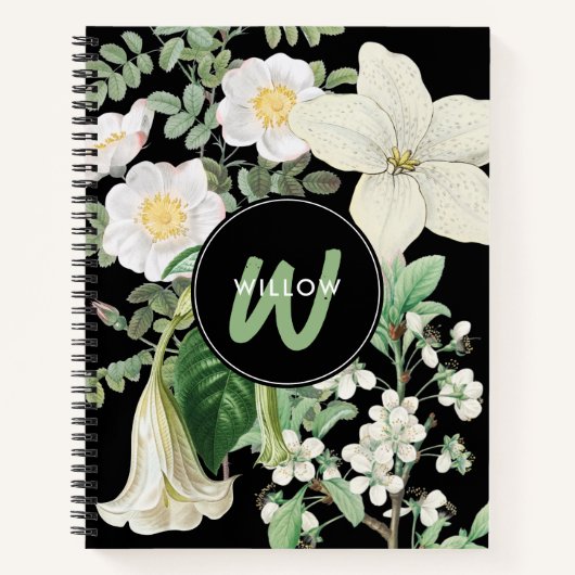 Waterverf White Wildbloemen Sage Green Monogram Notitieboek (Voorkant)