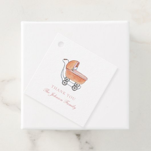  Waterverf Wicker kinderwagen Dank u Bedankjes Labels (In situ)