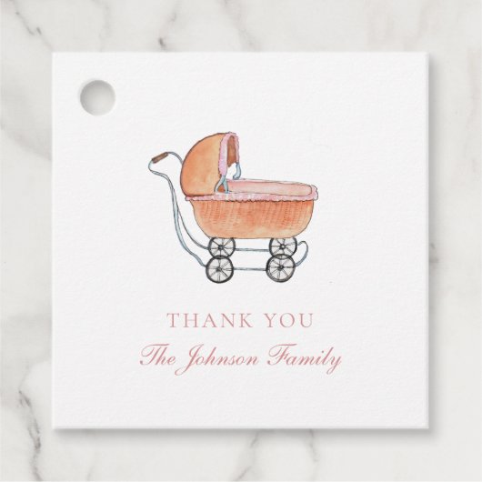  Waterverf Wicker kinderwagen Dank u Bedankjes Labels (Voorkant)