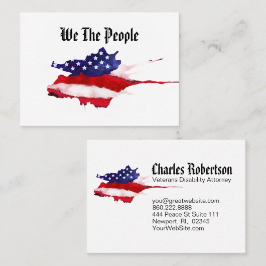 ** Waterverf Wij, de Amerikaanse vlag van het volk Visitekaartje (Voorkant / Achterkant)