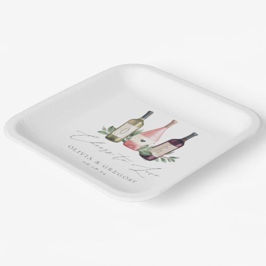 Waterverf Wijn en Botanische Cheers to Love Papieren Bordje (Gebogen)