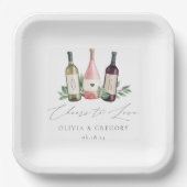 Waterverf Wijn en Botanische Cheers to Love Papieren Bordje (Voorkant)