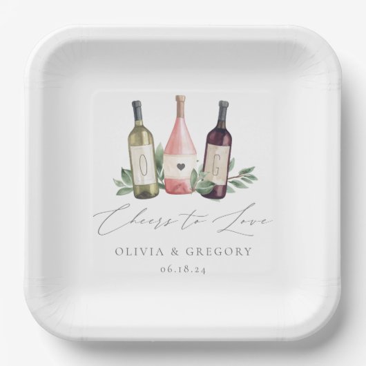 Waterverf Wijn en Botanische Cheers to Love Papieren Bordje (Voorkant)