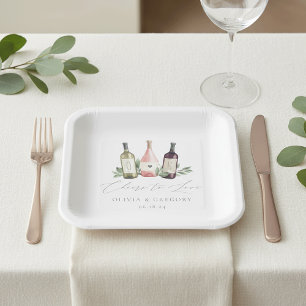 Waterverf Wijn en Botanische Cheers to Love Papieren Bordje