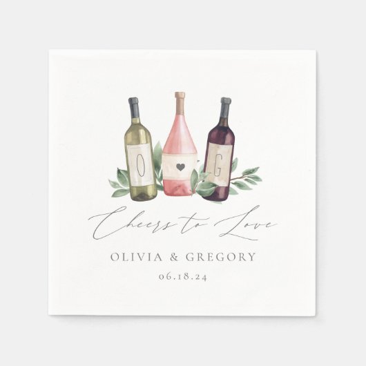 Waterverf Wijn en Botanische Cheers to Love Servet (Voorkant)