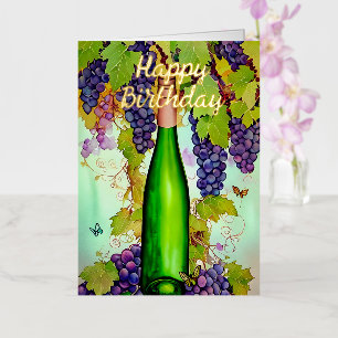 Waterverf Wijn en Butterflies Birthday Folie Wenskaart