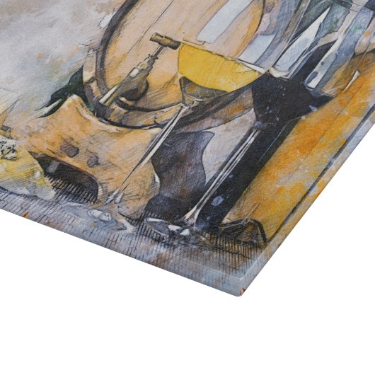 Waterverf Wijn- en kaasstilstand Snijplank (Hoek)