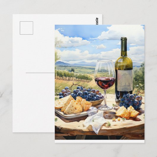 Waterverf Wijn en Wijngaard Achtergrond Briefkaart (Voorkant / Achterkant)
